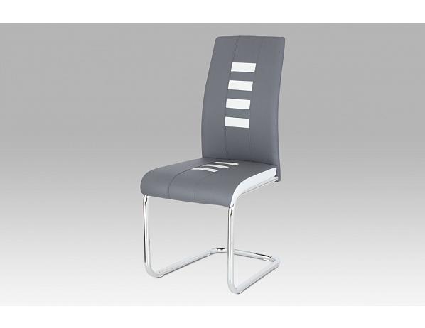 Artium  Jídelní židle koženka šedá + bílá / chrom Artium