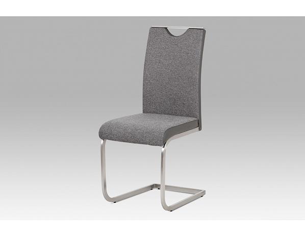 Artium  Jídelní židle látka šedá + koženka šedá / broušený nerez Artium