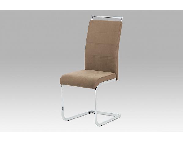 Artium  Jídelní židle lnýžová látka + hnědá koženka / chrom Artium
