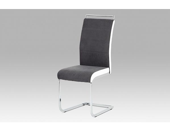 Artium  Jídelní židle šedá látka + bílá koženka / chrom Artium