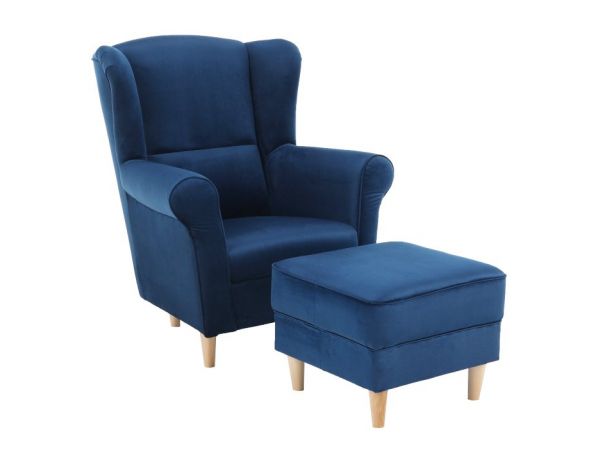 TEMPO KONDELA  Křeslo ušák ASTRID s taburetem