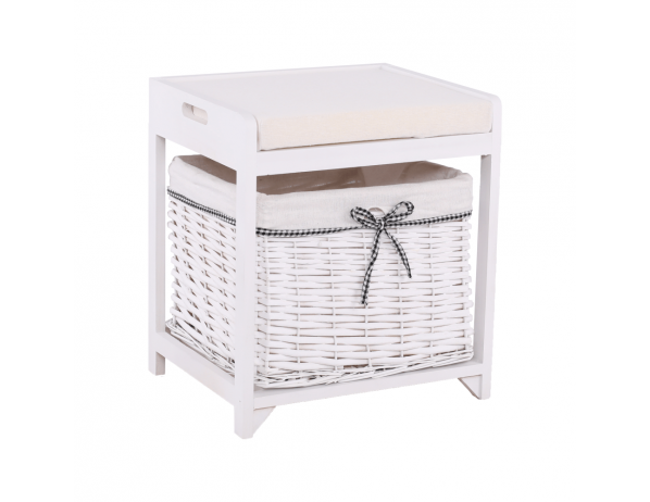 TEMPO KONDELA  Lavice s proutěným košíkem a polštářem na vrchu