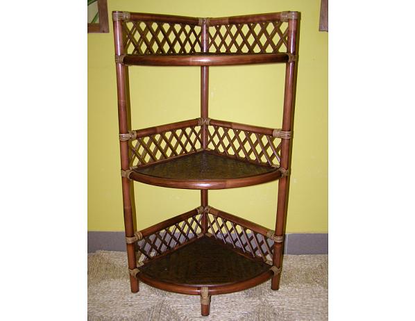 Ratanová rohová police 3 patra-tmavá Ratan-klub