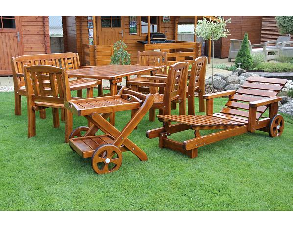 Zahradní sestava Gold velká + lehátko a servírovací vozík Zahradní nábytek – Michal Liška