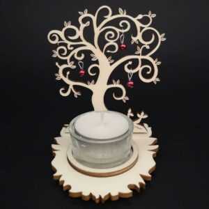 AMADEA Dřevěný svícen strom s červenými ozdobami