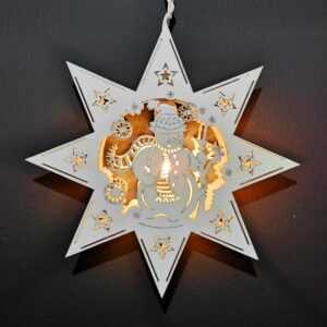 AMADEA Dřevěná lampa sněhulák  ve hvězdě