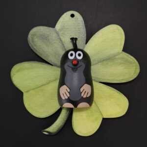 AMADEA Dřevěná ozdoba krtek se čtyřlístkem 10 cm Bedario-cz