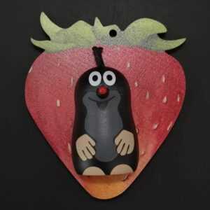 AMADEA Dřevěná ozdoba krtek s jahodou 8 cm Bedario-cz