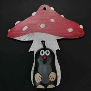 AMADEA Dřevěná ozdoba krtek s muchomůrkou 10 cm Bedario-cz