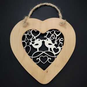 AMADEA Dřevěné srdce s vkladem - ptáčci
