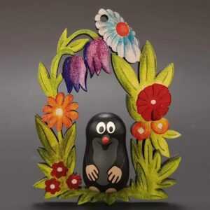 AMADEA Dřevěná ozdoba barevná - krtek a květiny 8 cm Bedario-cz