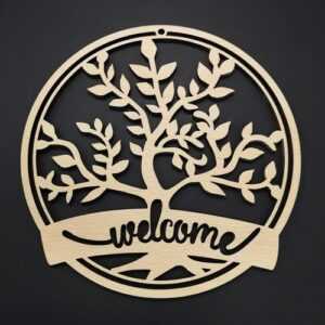 AMADEA Dřevěný strom v kruhu - welcome