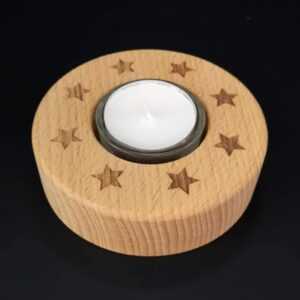 AMADEA Dřevěný svícen kulatý s hvězdami