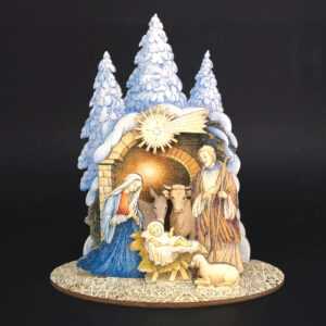 AMADEA Dřevěný skládací betlém  3D 20 cm Bedario-cz