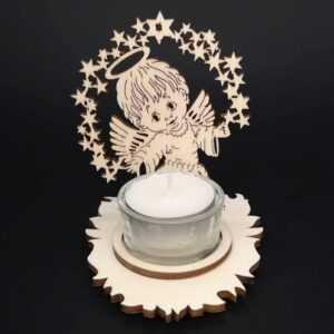 AMADEA Dřevěný svícen anděl