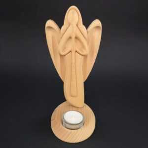 AMADEA Dřevěný svícen anděl s flétnou