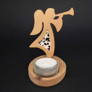 AMADEA Dřevěný svícen anděl s trumpetou s vkladem