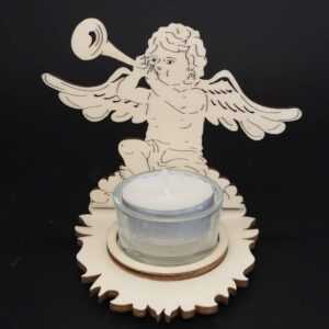 AMADEA Dřevěný svícen anděl