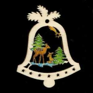 AMADEA Dřevěná ozdoba barevná zvonek se srnkami 6 cm Bedario-cz