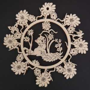 AMADEA Dřevěná ozdoba květina s kočkou 9 cm Bedario-cz