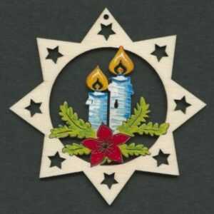 AMADEA Dřevěná ozdoba barevná hvězda se svíčkami 9 cm Bedario-cz