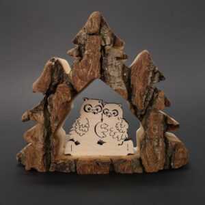 AMADEA Dřevěná dekorace stromy s kůrou a sovami