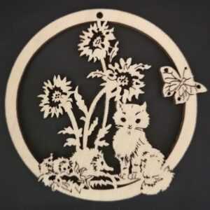 AMADEA Dřevěná ozdoba kočka v kolečku 9 cm Bedario-cz