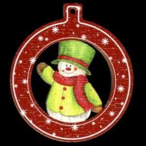 AMADEA Dřevěná ozdoba barevná koule se sněhulákem 6 cm Bedario-cz