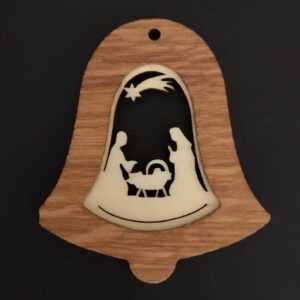 AMADEA Dřevěná ozdoba z masivu s vkladem - zvonek s betlémem 7 cm Bedario-cz