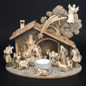 AMADEA Dřevěný skládací betlém sépiový 3D 23 cm Bedario-cz