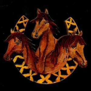 AMADEA Dřevěná ozdoba barevná koně v podkově 6 cm Bedario-cz