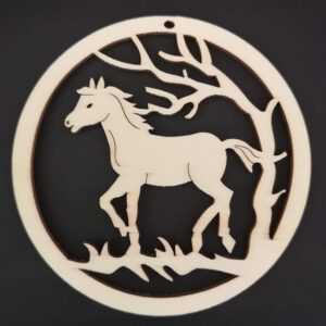 AMADEA Dřevěná ozdoba kůň v kolečku 7 cm Bedario-cz