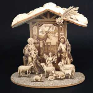 AMADEA Dřevěný skládací betlém sépiový 3D 18 cm Bedario-cz