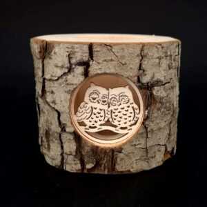 AMADEA Dřevěný svícen z kůrového kmenu s vkladem - sovy