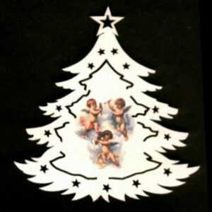 AMADEA Dřevěná ozdoba barevná stromek s andílky 14 cm Bedario-cz