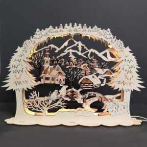 AMADEA Dřevěný svítící portál s motivem vesničky