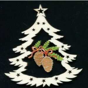 AMADEA Dřevěná ozdoba barevná stromek se šiškami 6 cm Bedario-cz