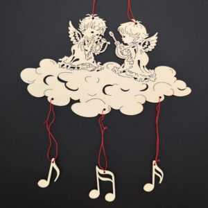 AMADEA Dřevěný závěs andílci s notami 21 cm Bedario-cz