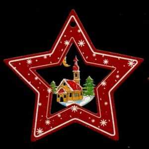 AMADEA Dřevěná ozdoba barevná hvězda s kostelem 6 cm Bedario-cz