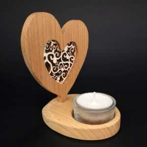 AMADEA Dřevěný svícen srdce s vkladem - ornament
