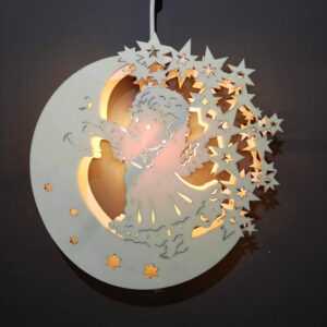 AMADEA Dřevěná lampa anděl na měsíci