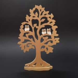 AMADEA Dřevěný strom s bílými sovami 25 cm Bedario-cz