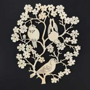 AMADEA Dřevěná dekorace květina s ptáčky 22 cm Bedario-cz