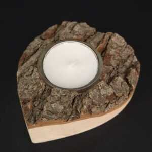 AMADEA Dřevěný svícen s kůrou ve tvaru srdce