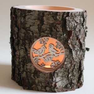 AMADEA Svícen z kůrového kmenu s vkladem - ptáčci 12 cm Bedario-cz