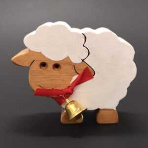 AMADEA Dřevěná ovečka bílá se zvonkem