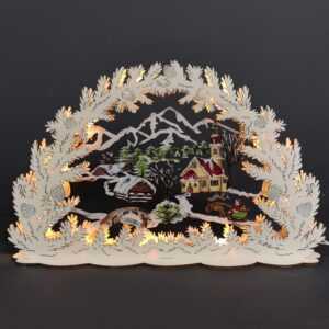 AMADEA Dřevěný svítící portál s motivem vesničky