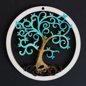 AMADEA Dřevěná ozdoba barevný strom v kolečku 9 cm Bedario-cz