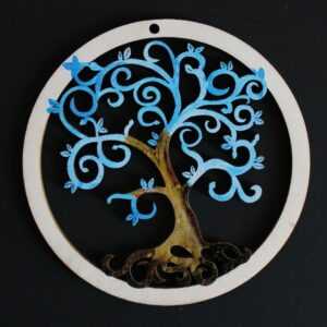 AMADEA Dřevěná ozdoba barevný strom v kolečku 9 cm Bedario-cz