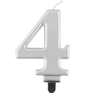 Sviečka číslica 4 strieborná metalická 8 cm Godan